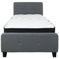 Flash Furniture Tribeca Twin Size Tufted Upholstered Platform Bed with Pocket Spring Mattress - Dark Grey Fabric-Twin Platform Bed and Mattress Set