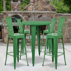 30'' Round Green Metal Indoor-Outdoor Bar Table Set with 4 Cafe Barstools [CH-51090BH-4-30CAFE-GN-GG]-30"W x 30"D x 41"H