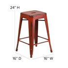 Flash Furniture 24" High Backless Distressed Kelly Red Metal Indoor-Outdoor Counter Height Stool-Drain Hole in Seat
