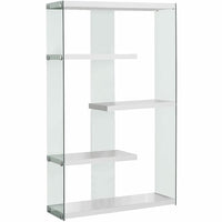 Monarch Specialties 3290 60"H Bookcase - Glossy White With Tempered Glass-4 fixed zig-zag shelves with tempered glass sides and back