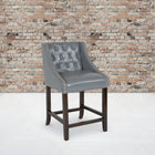 Flash Furniture Carmel Series 24" High Transitional Tufted Walnut Counter Height Stool - Light Grey Leather - 2 Pack-Walnut Wood Frame Finish
