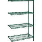 Kleton Green Epoxy Finish Wire Shelving, 4 Shelves, 24"D x 63"H, Add-on, 60"W-Depth: 24"