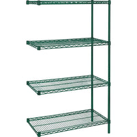Kleton Green Epoxy Finish Wire Shelving, 4 Shelves, 24"D x 63"H, Add-on, 60"W-Depth: 24"
