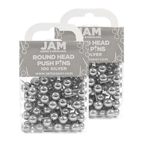 JAM Paper Push Pins, Silver Pushpins with Round Top, 2 Packs of 100, 200 Total (22432214a)-Silver Plastic with Metal Point