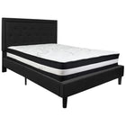 Flash Furniture Roxbury Queen Size Tufted Upholstered Platform Bed with Pocket Spring Mattress - Black Fabric-Bed
