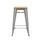 Plata Decor Tolix 26"H Stool - Gunmetal/Wood Top - 2 Pack-Weight Capacity: 200 lbs