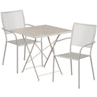 28'' Square Light Grey Indoor-Outdoor Steel Folding Patio Table Set with 2 Square Back Chairs [CO-28SQF-02CHR2-SIL-GG]-Light Grey Powder Coat Finish