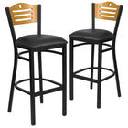 Flash Furniture HERCULES Series Black Slat Back Metal Restaurant Barstool - Natural Wood Back, Black Vinyl Seat - 2 Pack-Natural Wood Slat Back Design