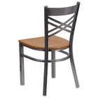 Flash Furniture HERCULES Series Clear Coated "X" Back Metal Restaurant Chair - Natural Wood Seat-Natural Finished Wood Seat