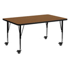Flash Furniture Mobile 24''W x 60''L Rectangular Activity Table, 1.25'' Oak Laminate Top, Preschool Legs (XUA2460RECOKHPC)-Oak/Chrome, Laminate, Steel