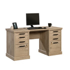 Sauder 60"W Mason Peak Credenza - Prime Oak-Melamine top surface is heat, stain and scratch resistant. Cord management. Finished on all sides for versatile placement.