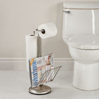Toilet Caddy, Satin Nickel-Spacious magazine rack