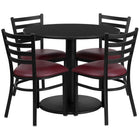 Flash Furniture 36" Round Black Laminate Table Set with Round Base & 4 Ladder Back Metal Chairs - Burgundy Vinyl Seat-Table and Chair Set