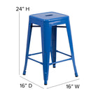 Flash Furniture 24" High Backless Blue Metal Indoor-Outdoor Counter Height Stool with Square Seat-Drain Hole in Seat