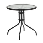 Flash Furniture 28" Round Tempered Glass Metal Table with Black Rattan Edging-Top Size: 28" Round