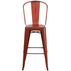 Flash Furniture 30" High Distressed Kelly Red Metal Indoor-Outdoor Barstool with Back-Bistro Style Barstool