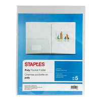 Staples Twin-Pocket Poly Portfolios - Letter Size - Clear - 5 Pack-Includes pockets on either side to hold papers and a business card slot on the left