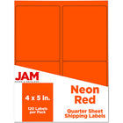 JAM Paper Extra Large Shipping Address Labels - 4" x 5" - Neon Red - 120 Pack -English only packaging