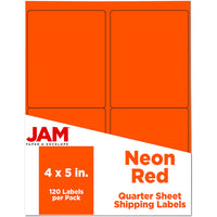 JAM Paper Extra Large Shipping Address Labels - 4" x 5" - Neon Red - 120 Pack -English only packaging