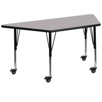 Flash Furniture Mobile 30''W x 60''L Trapezoid Activity Table, Gray Laminate Top, Adjustable Preschool Legs (XUA3060TRPGYTPC)-Gray/Chrome, Laminate, Steel
