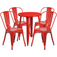 24'' Round Red Metal Indoor-Outdoor Table Set with 4 Cafe Chairs [CH-51080TH-4-18CAFE-RED-GG]-Metal Cafe Table