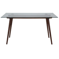 Flash Furniture Meriden 31.5" x 55" Rectangular Solid Wood Table with Clear Glass Top - Walnut-Contemporary Style