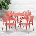 28'' Square Coral Indoor-Outdoor Steel Folding Patio Table Set with 4 Round Back Chairs [CO-28SQF-03CHR4-RED-GG]-Set Includes Folding Table and 4 Chairs