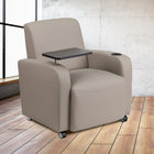Flash Furniture Leather Guest Chair with Tablet Arm, Front Wheel Casters & Cup Holder - Grey-CA117 Fire Retardant Foam