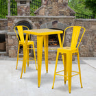 Flash Furniture Commercial Grade 30" High Metal Indoor-Outdoor Barstool with Back - Yellow-Footrest with Floor Protector Plastic Glides