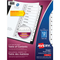 Avery Ready Index Numbered (1-12) Divider Tabs - Black and White - Letter Size - 12 Tabs-12 tabs