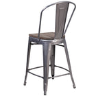 Flash Furniture 24" High Clear Coated Counter Height Stool with Back & Wood Seat-Curved Back with Vertical Slat
