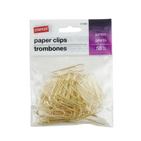 Staples Jumbo Paper Clips - Gold - 50 Pack-Bright gold colouring