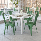 Flash Furniture Commercial Grade Green Metal Indoor-Outdoor Stackable Chair-Plastic Caps on cross brace protect finish when stacked