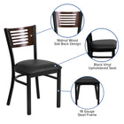 Flash Furniture HERCULES Series Black Slat Back Metal Restaurant Chair - Walnut Wood Back, Black Vinyl Seat-CA117 Fire Retardant Foam