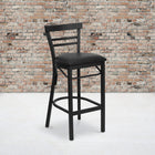 Flash Furniture HERCULES Series Black Two-Slat Ladder Back Metal Restaurant Barstool - Black Vinyl Seat-Welded Joint Assembly