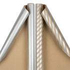 JAM Paper Gift Wrap - Stripes & Solids Combo Wrapping Paper - 50 Sq Ft Total - Silver - 2 Pack-Color: Silver