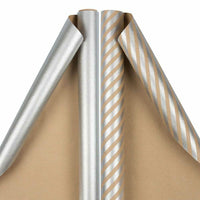 JAM Paper Gift Wrap - Stripes & Solids Combo Wrapping Paper - 50 Sq Ft Total - Silver - 2 Pack-Color: Silver