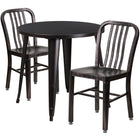30'' Round Black-Antique Gold Metal Indoor-Outdoor Table Set with 2 Vertical Slat Back Chairs [CH-51090TH-2-18VRT-BQ-GG]-Metal Cafe Table