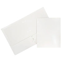 JAM Paper 2 Pocket Laminated Glossy 3 Hole Punched School Folders, White, 25 Pack-White Glossy Cardstock Folders