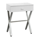 Monarch Specialties 3262 Accent Table - 24"H/Glossy White/Chrome Metal-Glossy White particle board surface with chrome metal legs