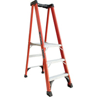 Louisville Ladder 6' Industrial Extra Heavy-Duty Fibreglass Pro Platform Stepladder FXP1800 Series, Stainless Steel (FXP1803HD)-Nominal Height: 6'