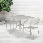 35.5'' Square Light Grey Indoor-Outdoor Steel Patio Table Set with 2 Round Back Chairs [CO-35SQ-03CHR2-SIL-GG]-Set Includes Table and 2 Chairs