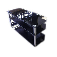 Electronic Master TVS062BLK 3 Layer TV Stand with Heavy Duty Glasses, 17.7" x 48.8" x 20.9", Black-3-Layers TV Stand with 3 black glasses