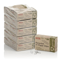 ACCO Smooth Recycled Paper Clips - #1 - 1 1/4" - Silver - 1000 Pack-#1 Silver paper clips