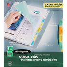 Wilson Jones Extra-Wide View-Tab Transparent Dividers - 8 Tabs - Multicolour-With View Tab dividers, see section titles through the tabs, not on them