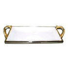 Elegance Gold Feather Ceramic Rectangular Tray with Handle (72054)-Serving Tray
