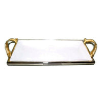 Elegance Gold Feather Ceramic Rectangular Tray with Handle (72054)-Serving Tray