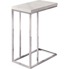 Monarch Specialties 3008 Accent Table - Glossy White With Chrome Metal-What a convenient way to eat or drink on your couch! This beautiful glossy white finished hollow-core accent table is has sufficient space for you to  place your snacks, drinks and even meals. Its chromed metal base provides sturdy support along with a fashionable touch that will suit any d<td>&eacute;</td>cor.