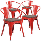 Flash Furniture Metal Chair with Wood Seat & Arms - Red-500 lb. Weight Capacity