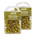 JAM Paper Push Pins, Shiny Gold Pushpins, 2 Packs of 100, 200 Total (222419051a)-Gold Plastic with Metal Point